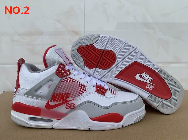 Air Jordan 4 White Grey Red Sb Men Shoes ;